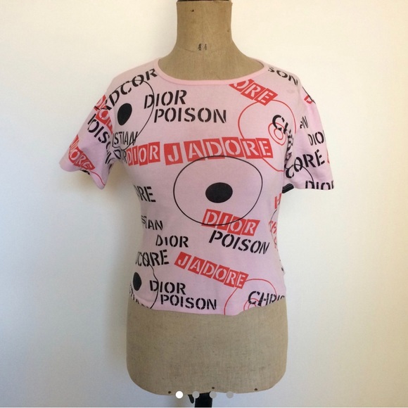 Christian Dior T Shirt PINK AND BLACK SZ SMALL CROP TOP STRETCHY - Picture 1 of 6
